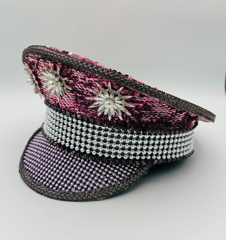 Pink & Silver Sequenced Captain Hat