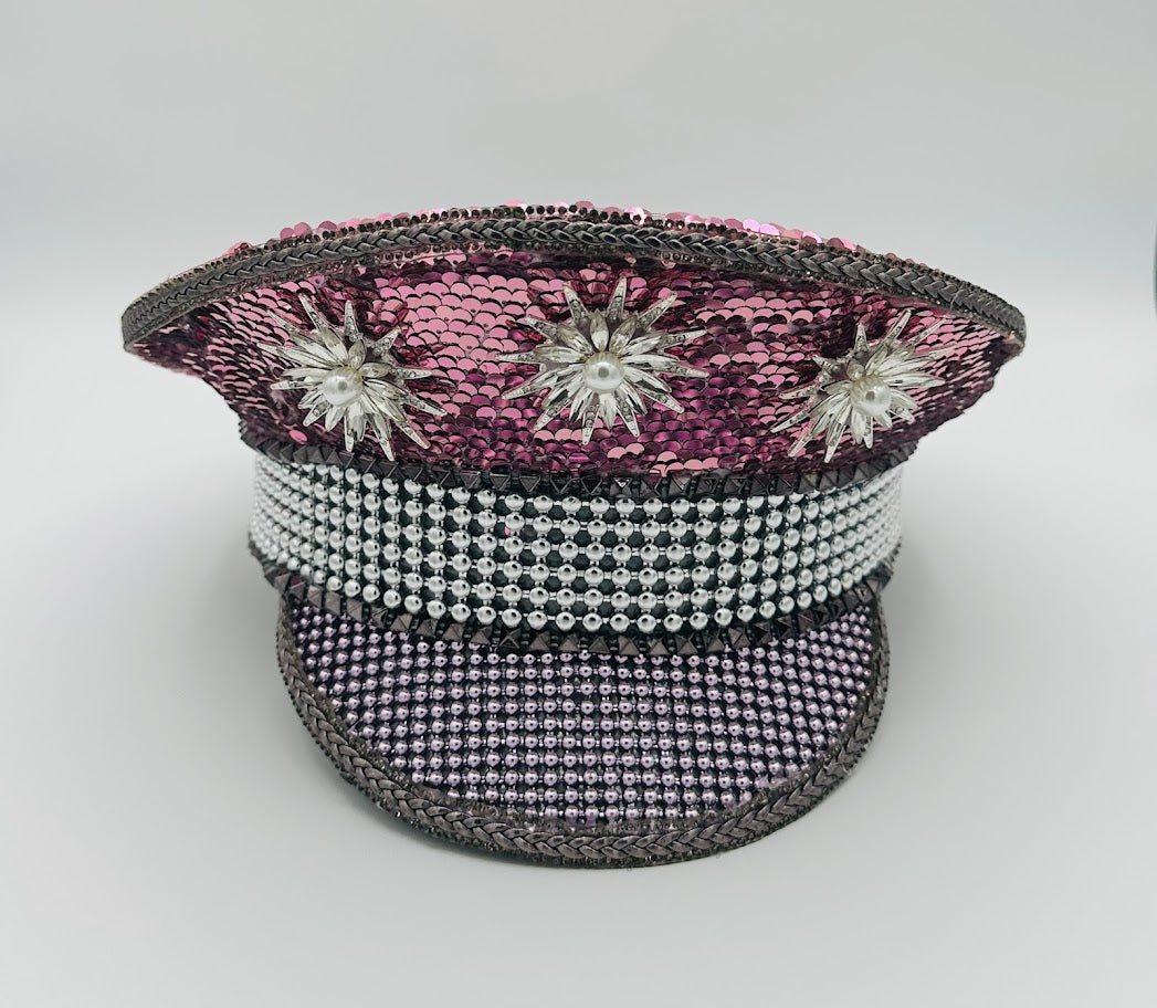 Pink & Silver Sequenced Captain Hat